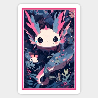 Cute Axolotl Anime Art Design | Cute Animals | Axolotl Hentaii Chibi Kawaii Design Sticker